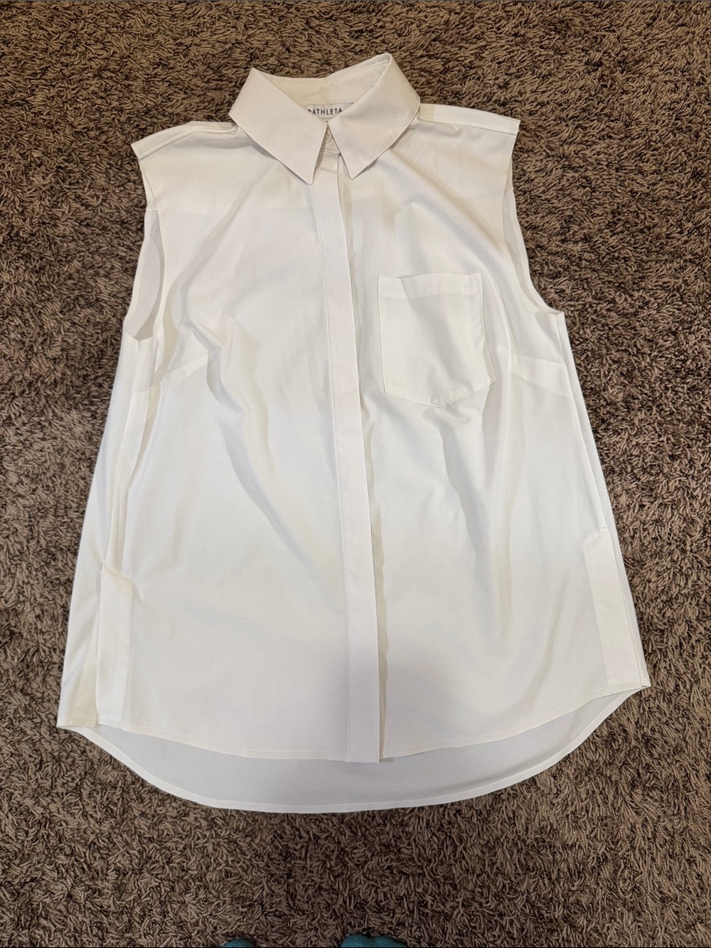 Athleta White Sleeveless Collared Button Down Blouse Pocket XS Career Travel
